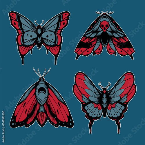 hand drawn oldschool tattoo butterfly illustrations