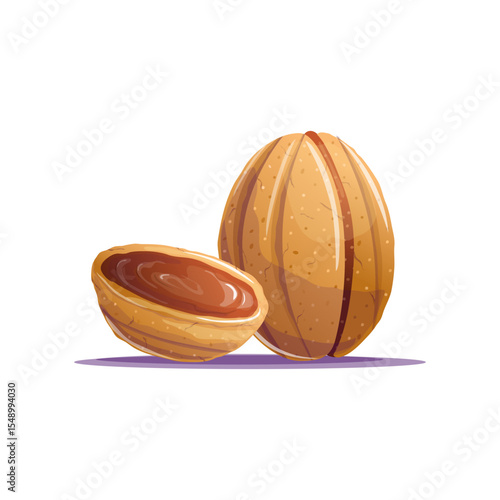 walnut-shaped cookie filled with creamy condensed milk! This cartoon-style treat is perfect for bakery-themed designs, sweet menus, and cozy dessert illustrations.