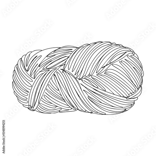 Vector line art of a skein of yarn in realistic twisted form, isolated on white background