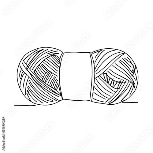 Vector line art of a skein of yarn in detailed outline drawing, perfect for craft and knitting themed illustrations