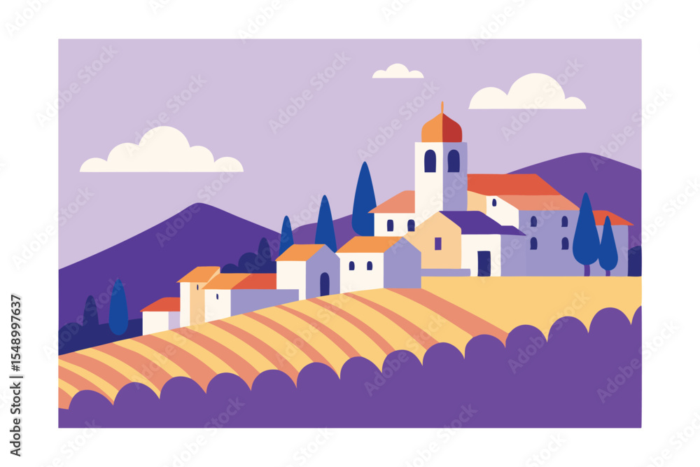 custom made wallpaper toronto digitalTuscan Hills A Charming Village Illustration of Rolling Hills and Farmland