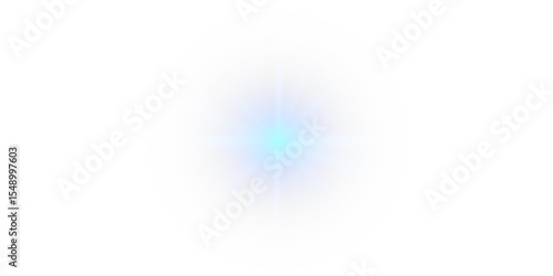 Futuristic blue light PNG with transparent highlights, glow, sun rays and bokeh sparks. Radiant star effect for modern abstract design, luxurious overlays or colorful visual effects