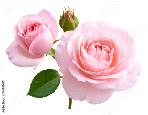  Rosa Damascena with Soft Pink Petals and Bud on Transparent Background