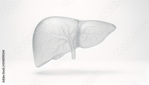 A transparent anatomical illustration of a human liver shows detailed internal blood vessels on a white background.