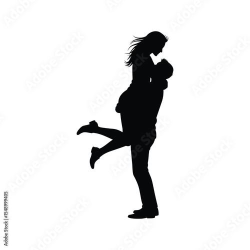 Romantic Couple Silhouette Man Lifting Woman Love Passion Embrace
