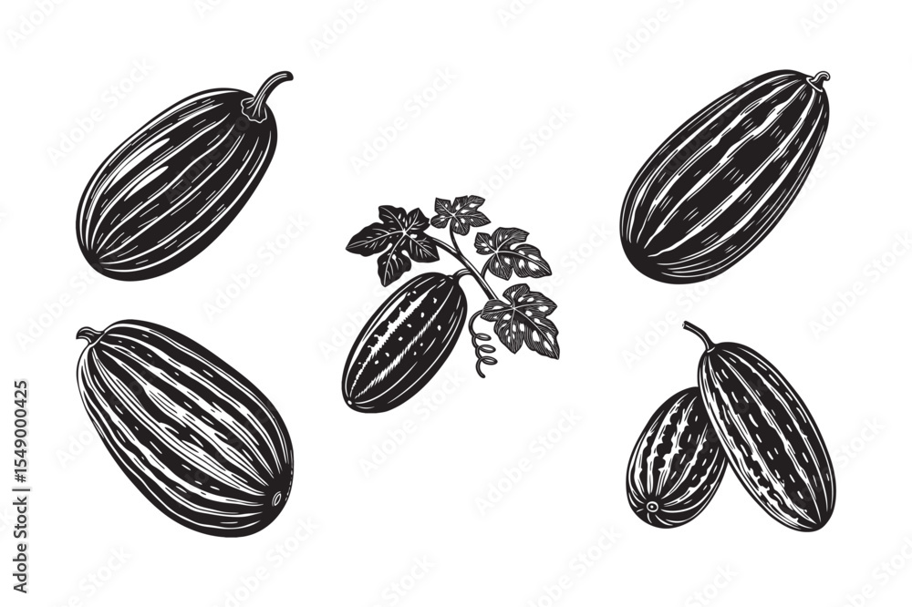  black silhouette of pointed gourd bundle on the white background