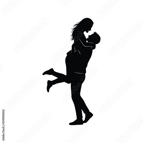 Romantic Couple Silhouette Man Lifting Woman Love Passion Embrace
