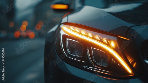 Car Headlight Glowing at Night