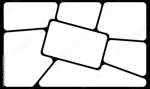Clean blank comic panel layout featuring irregular rounded frames with bold black outlines. Ideal for graphic novels, webtoons, storytelling projects, or dynamic photo collages. Content space