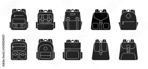 vector set of backpacks in various models