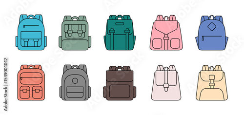 vector set of backpacks in various models