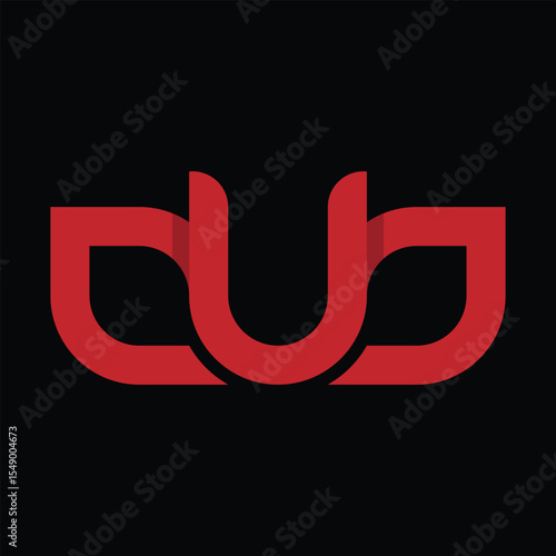 The image shows a flat monogram logo design of an initial letter dub in red color that looks clean and modern on a black background that can be used for general purposes
