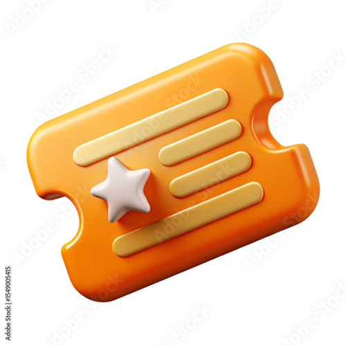 3d render orange ticket icon isolated on transparent background