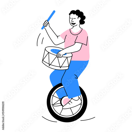 Doodle style illustration showing an energetic drummer performance