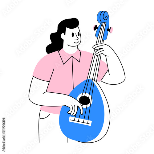 A drawing style illustration showing a banjo player performance
