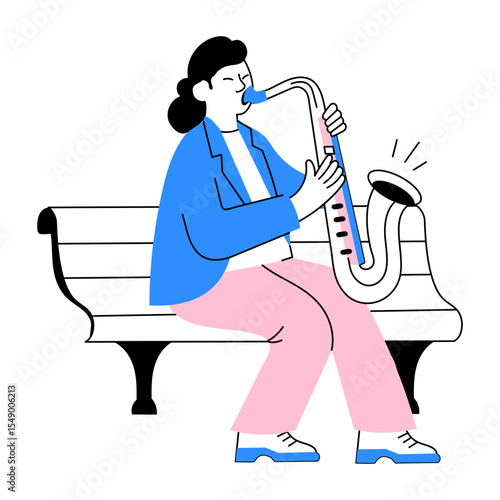 Sketchy style illustration of a stylish saxophonist 

