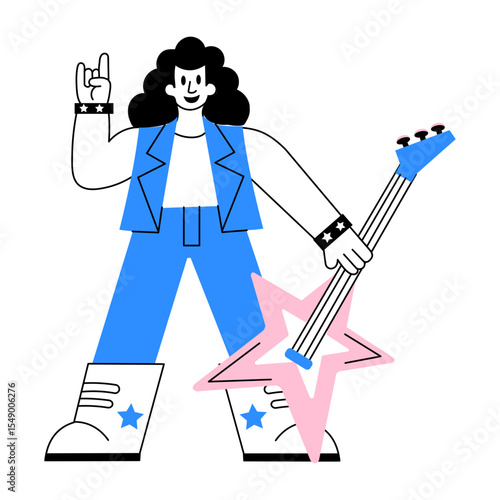 Doodle style illustration featuring a bold rockstar character
