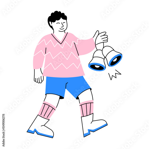 A hand drawn illustration showing a character holding musical bells 
