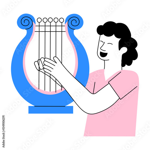 Doodle style illustration showing a lyre player 
