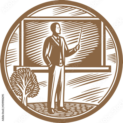 Teacher instructing class, sepia tones, for education materials