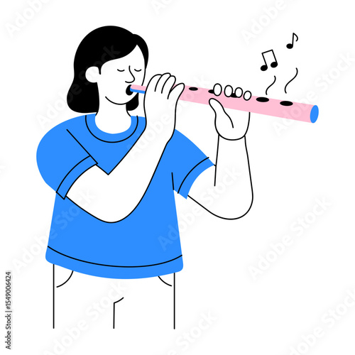 Drawing style illustration showing an expressive flute player 
