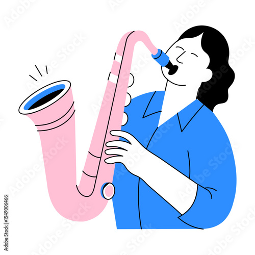 Hand drawn illustration depicting a smooth saxophone player 
