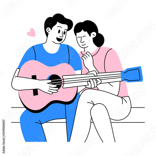 Drawing style illustration featuring a moment of music romance
