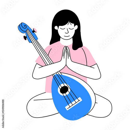Sitar, classical, musician, instrumentalist, performer, artist, melody, character, doodle, drawing, sketchy, vector, illustration 
A sketchy style illustration showing peaceful music meditation 
