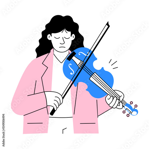 vDoodle style illustration of a sad violinist playing alone