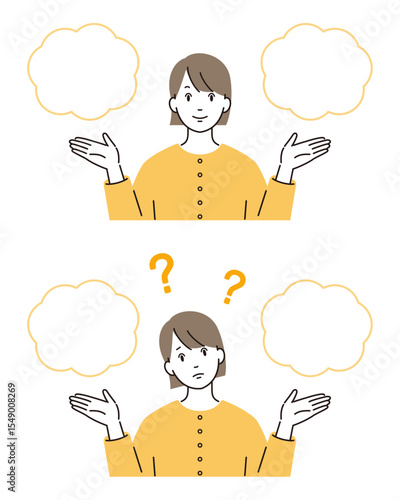 比較検討する若い女性のベクターイラストセット