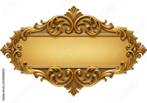 Isolated Golden Ornate Frame with Blank Plate
