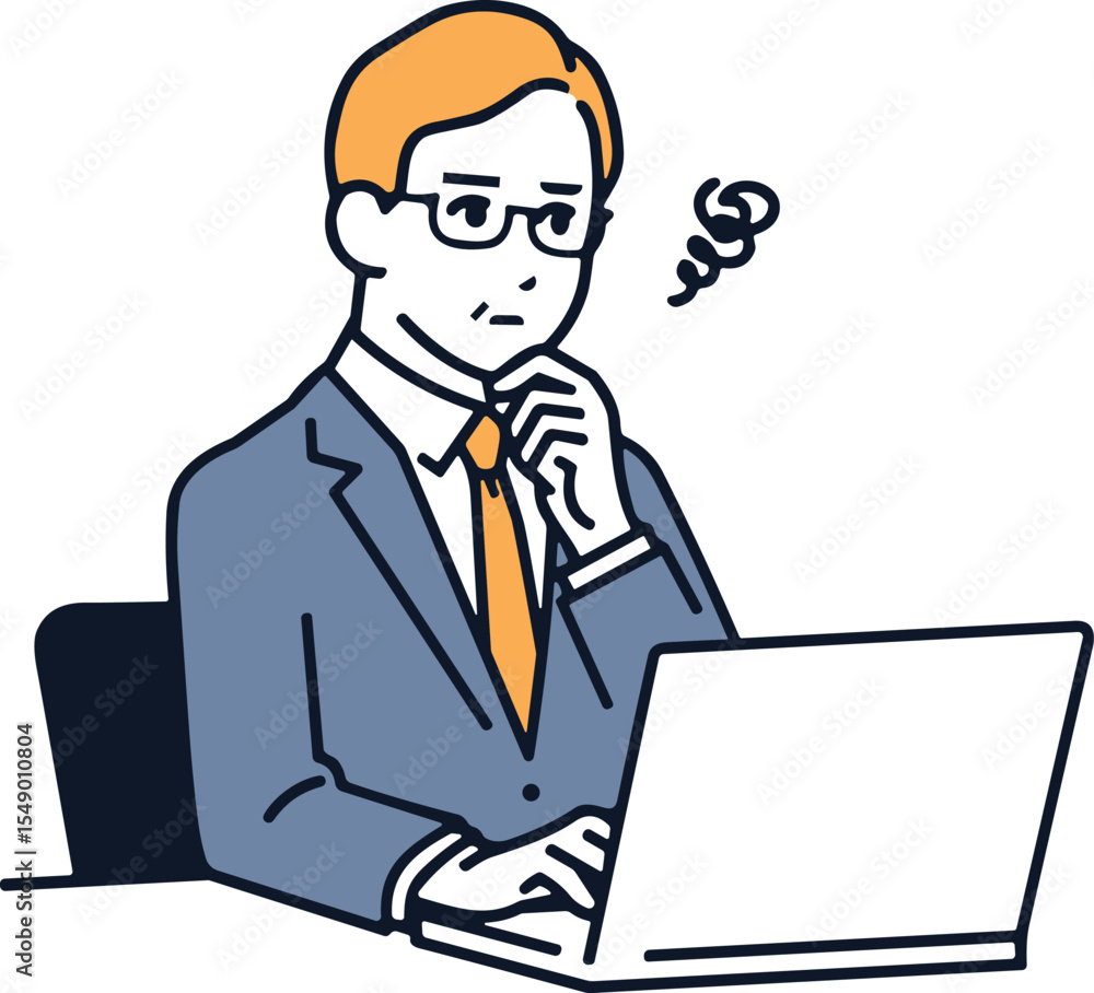 Puzzled Businessman in Glasses Thinking Hard at Laptop, Overwhelmed with Work Problems, Experiencing Stress and Difficulty, Ideal for Business Challenges and Problem-Solving Concepts. Puzzled Businessman in Glasses Thinking Hard at Laptop, Overwhelmed with Work Problems, Experiencing Stress and Difficulty, Ideal for Business Challenges and Problem-Solving Concepts.