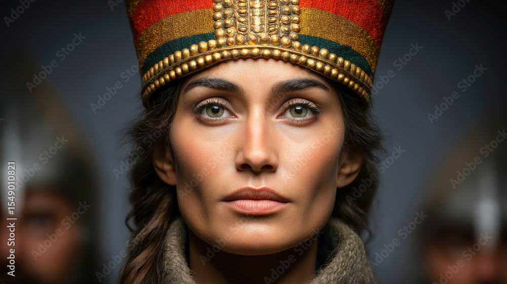 Elegant portrait of a biblical queen, radiating beauty, dignity, and strength, adorned in ancient royal attire. Elegant portrait of a biblical queen, radiating beauty, dignity, and strength, adorned in ancient royal attire.