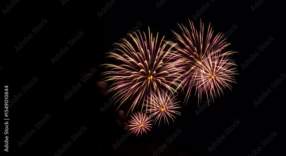 Night Sky Illuminated by a Trio of Radiant Fireworks Displays Night Sky Illuminated by a Trio of Radiant Fireworks Displays