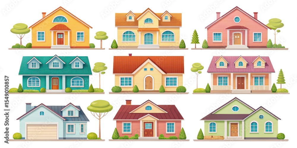 Collection of cartoon houses isolated on transparent background Collection of cartoon houses isolated on transparent background