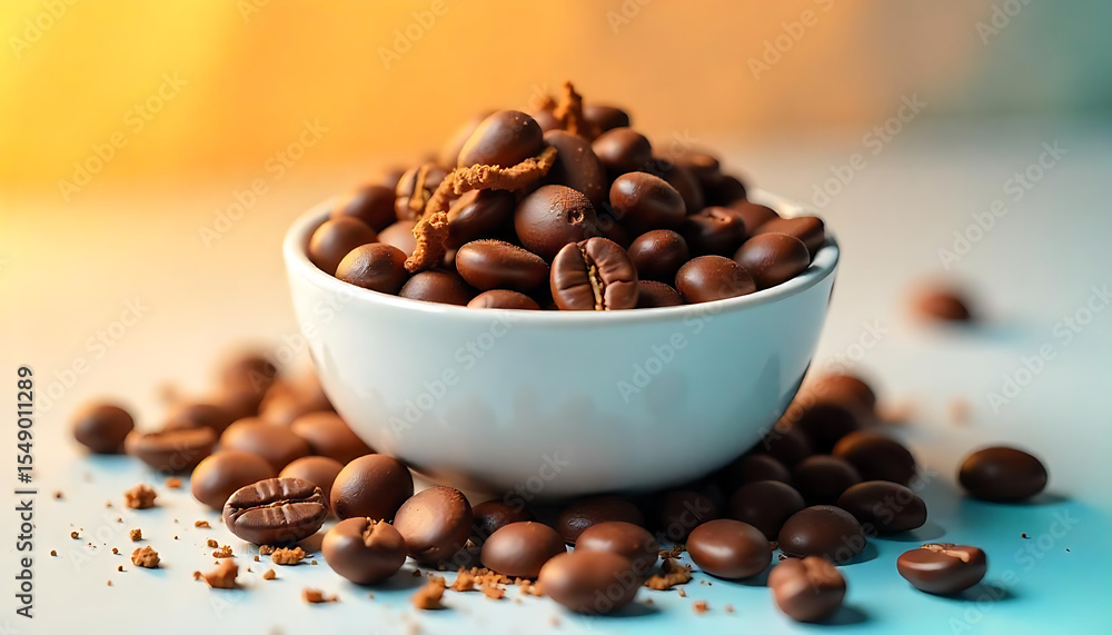 Fototapeta premium coffee beans, close-up, high resolution, detailed, realistic, studio lighting, food photography, shallow depth of field, 4K and HD image