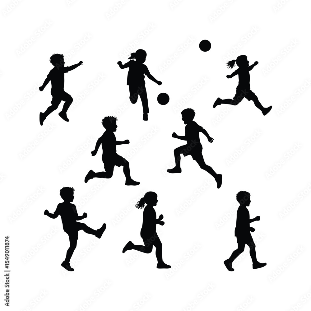 custom made wallpaper toronto digitalSilhouettes of Kids Playing Soccer Active Children Sports Fun Vector Illustration