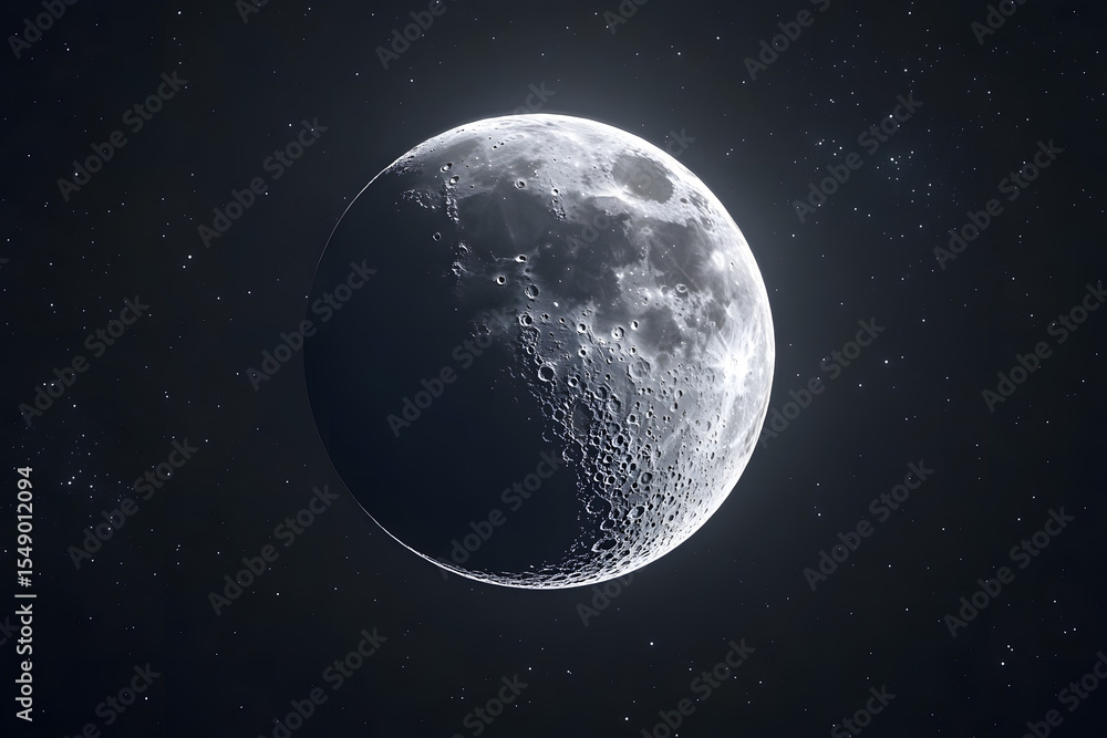 Realistic Half Moon in Outer Space – High Detail Lunar Surface Realistic Half Moon in Outer Space – High Detail Lunar Surface