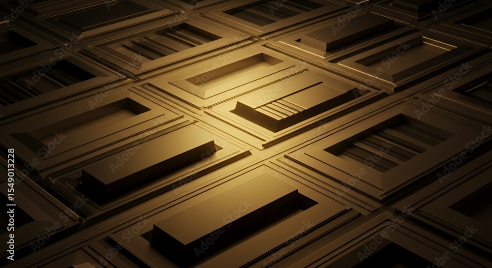 Obraz premium Abstract Gold Geometric Pattern: Interlocking Rectangular Forms