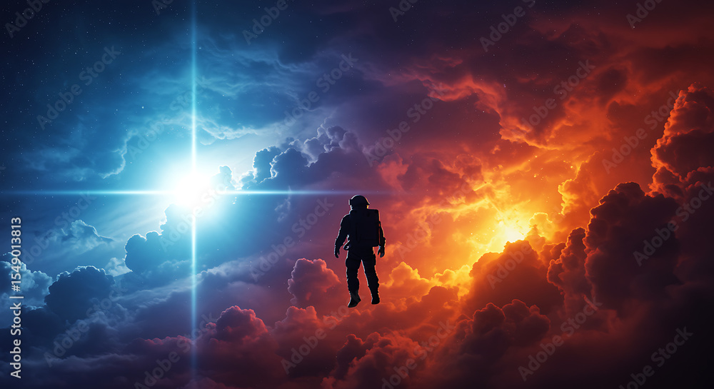 Fototapeta premium Astronaut in a dramatic cosmic landscape