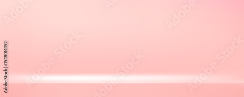 Studio room pink gradient background. Light neutral wall product room. Minimal pastel table scene. Empty desk stage for beauty cosmetic presentation. Vector illustration. Banner template.