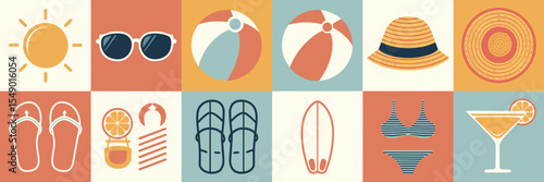 Vector icon sheet of summer fashion and accessories in vibrant colors