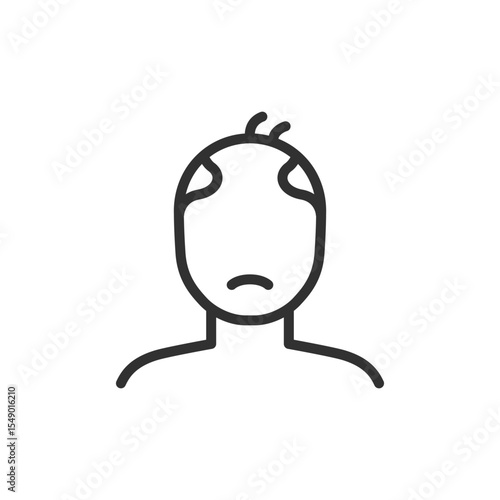 Person with hair loss, linear icon. Balding and scalp health issue. Line with editable stroke.