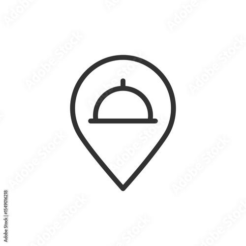 Restaurant location pin, linear icon. Food point on a map. Line with editable stroke.