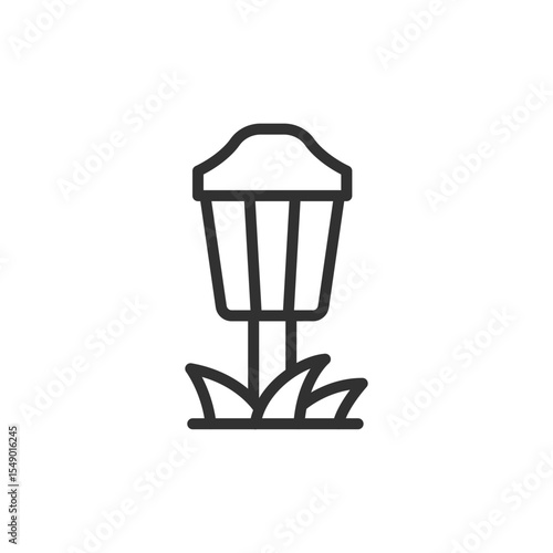 Garden lantern, linear icon. Decorative outdoor lighting for landscaping. Line with editable stroke.