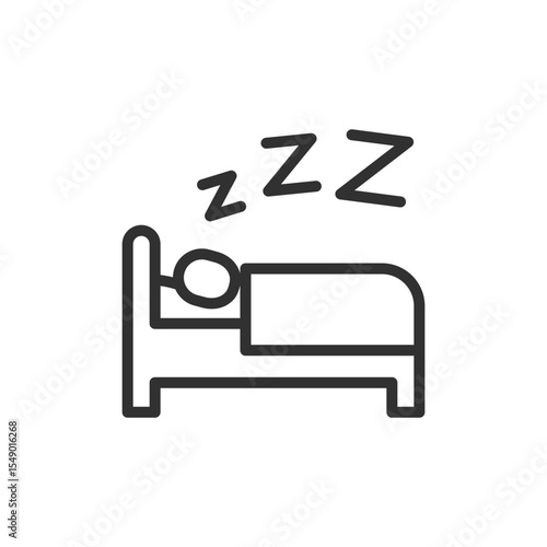 Sleeping person in bed, linear icon. Rest and healthy sleep habit. Line with editable stroke.