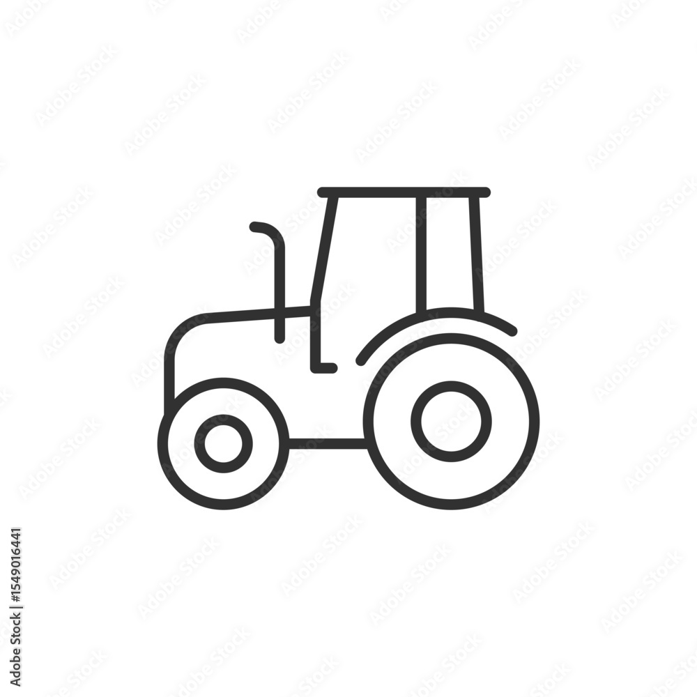 Obraz premium Side-facing tractor, linear icon. Field vehicle, transport or rural machine. Line with editable stroke.