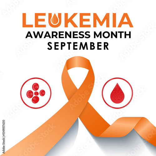 Illustration on the theme of Leukemia Awareness month with orange colored ribbon. Support the Fight Against Blood Cancer. Encourage blood and bone marrow donations. Banner poster, social media, design