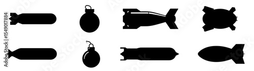  Bomb Silhouette on white background . vector