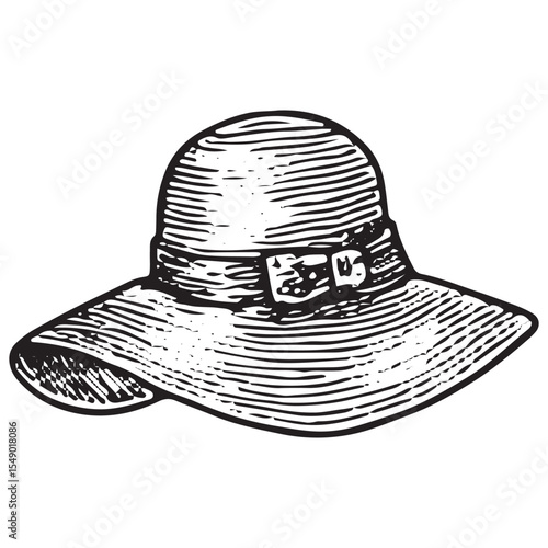 Elegant black-and-white wide-brim hat sketch, ideal for fashion art, adding vintage sophistication and stylish flair to any look